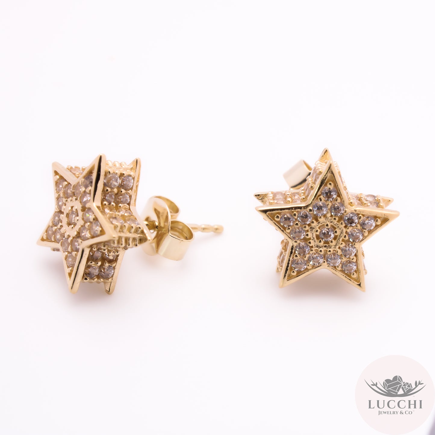 Double Stack 5pt Star Stud Earrings - 14k