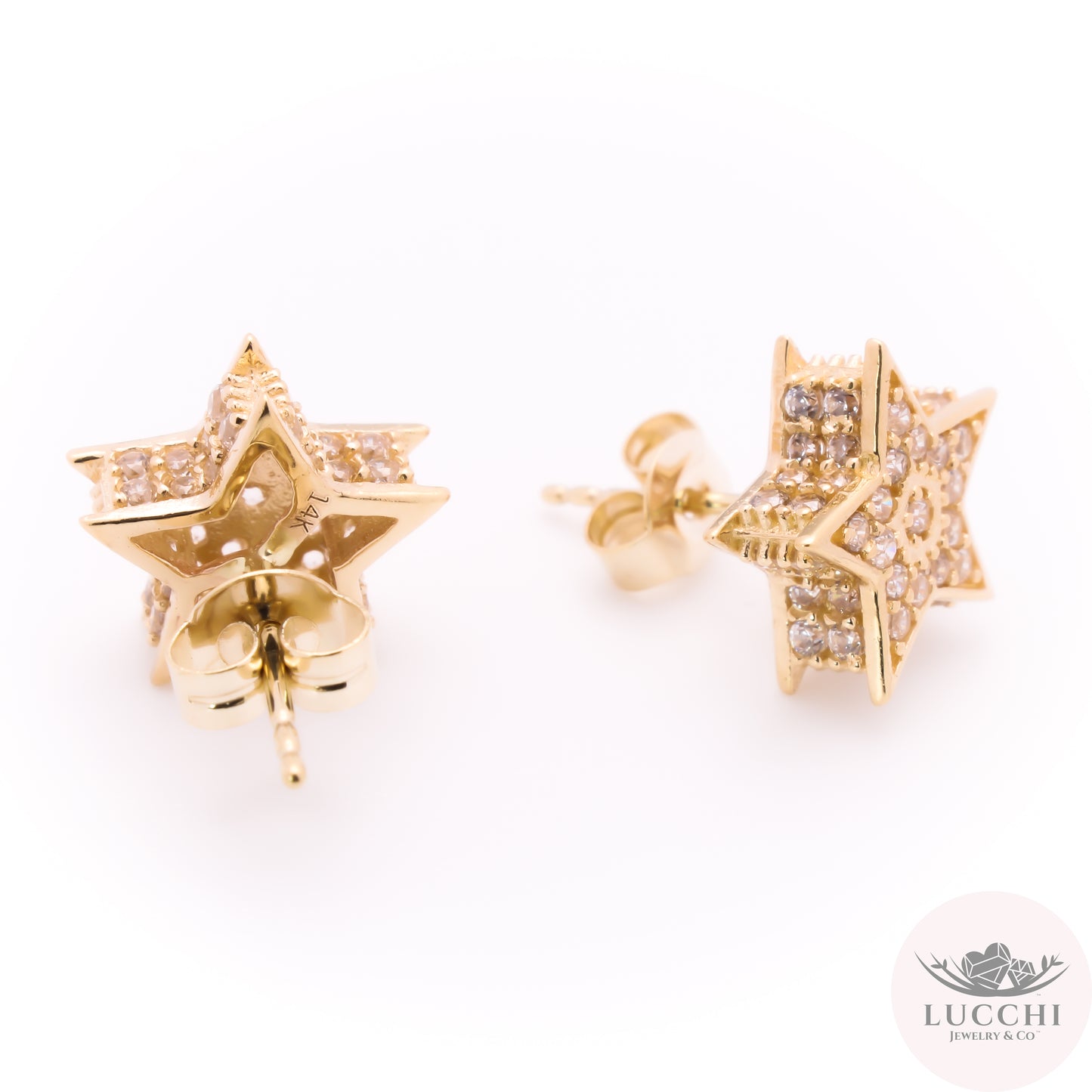 Double Stack 5pt Star Stud Earrings - 14k