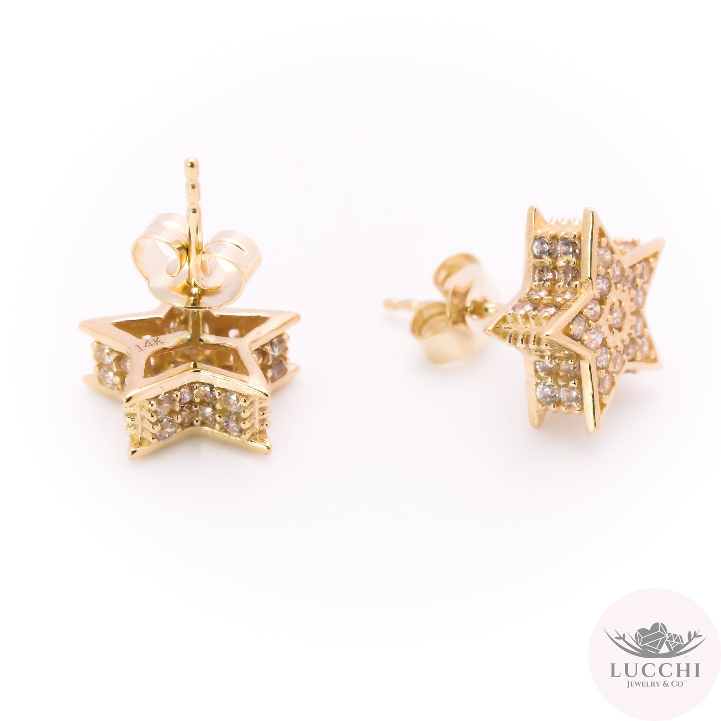 Double Stack 5pt Star Stud Earrings - 14k