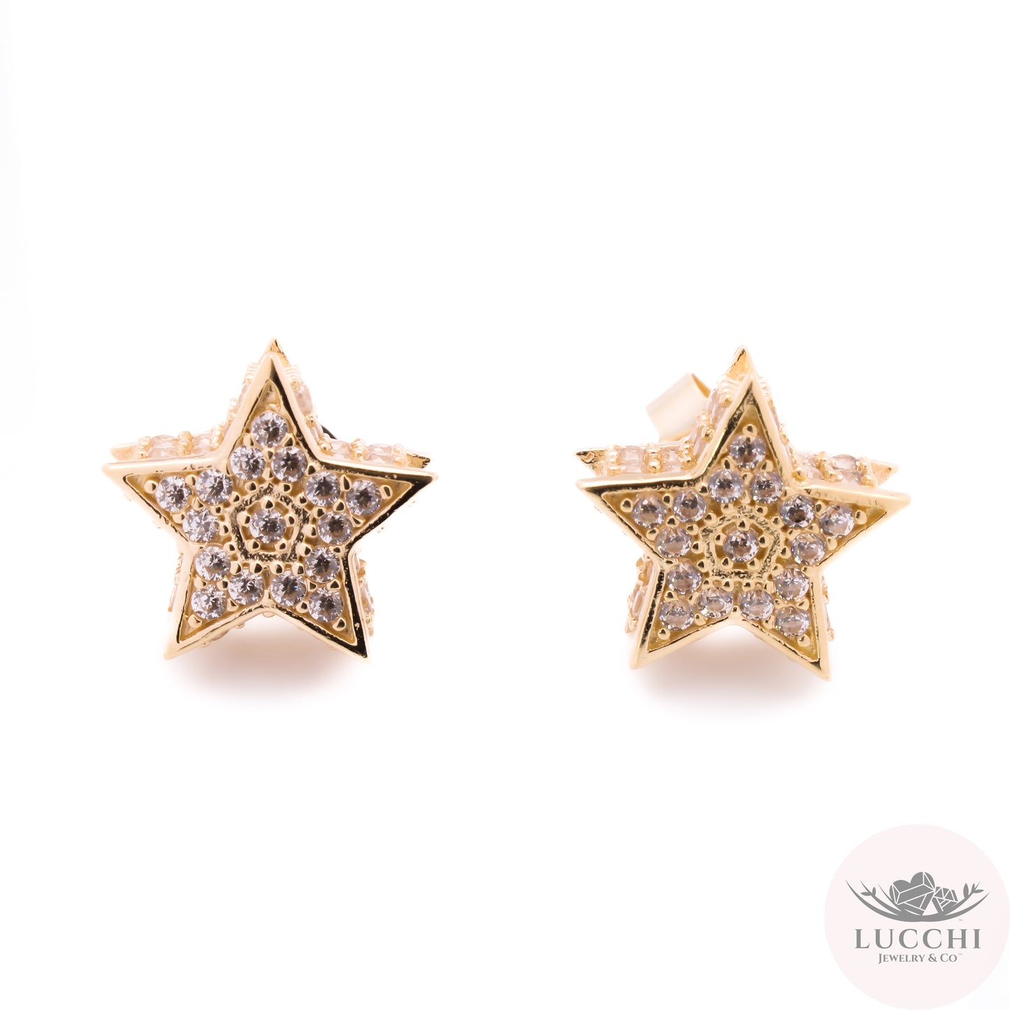 Double Stack 5pt Star Stud Earrings - 14k