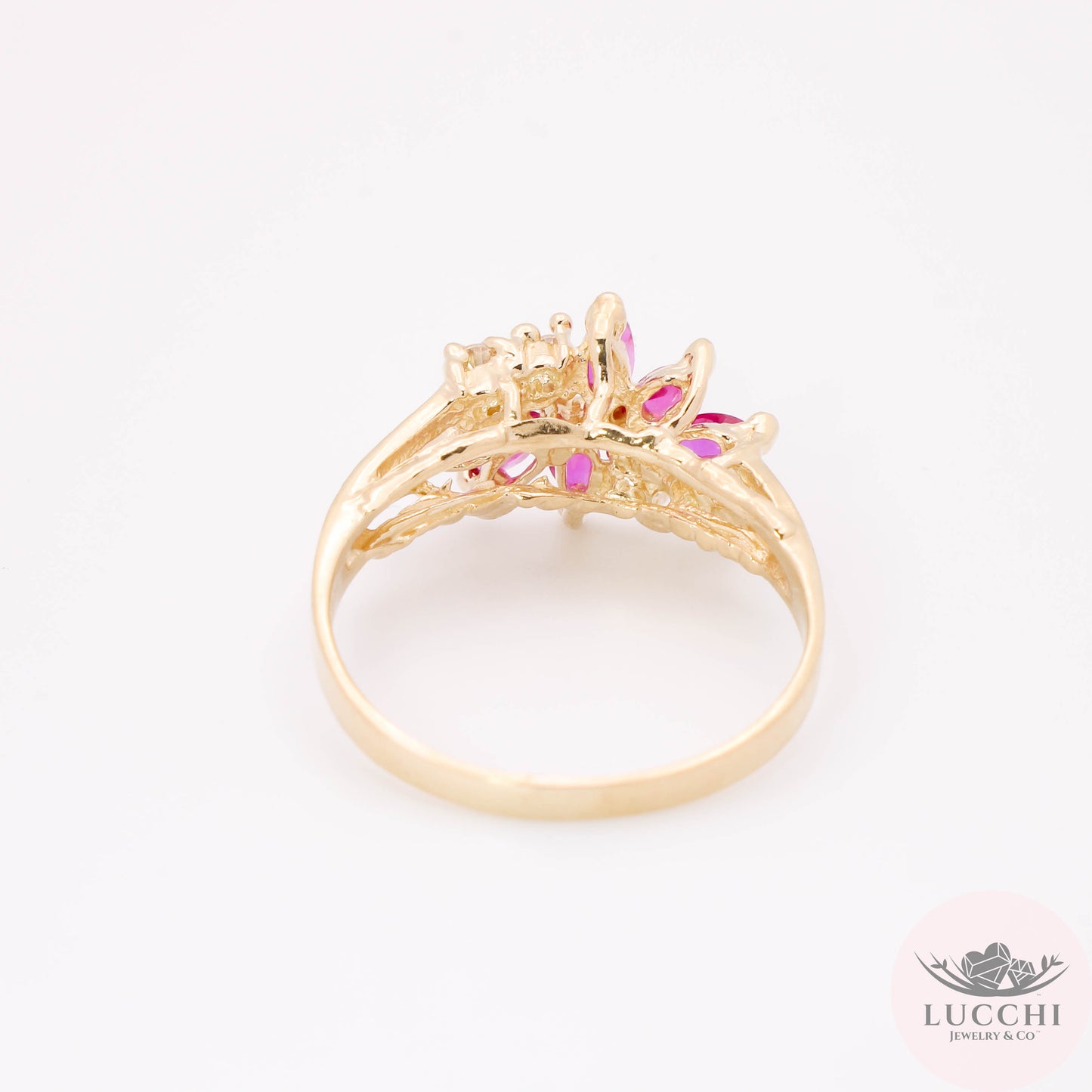 Floral Ruby Red Ring - 14k