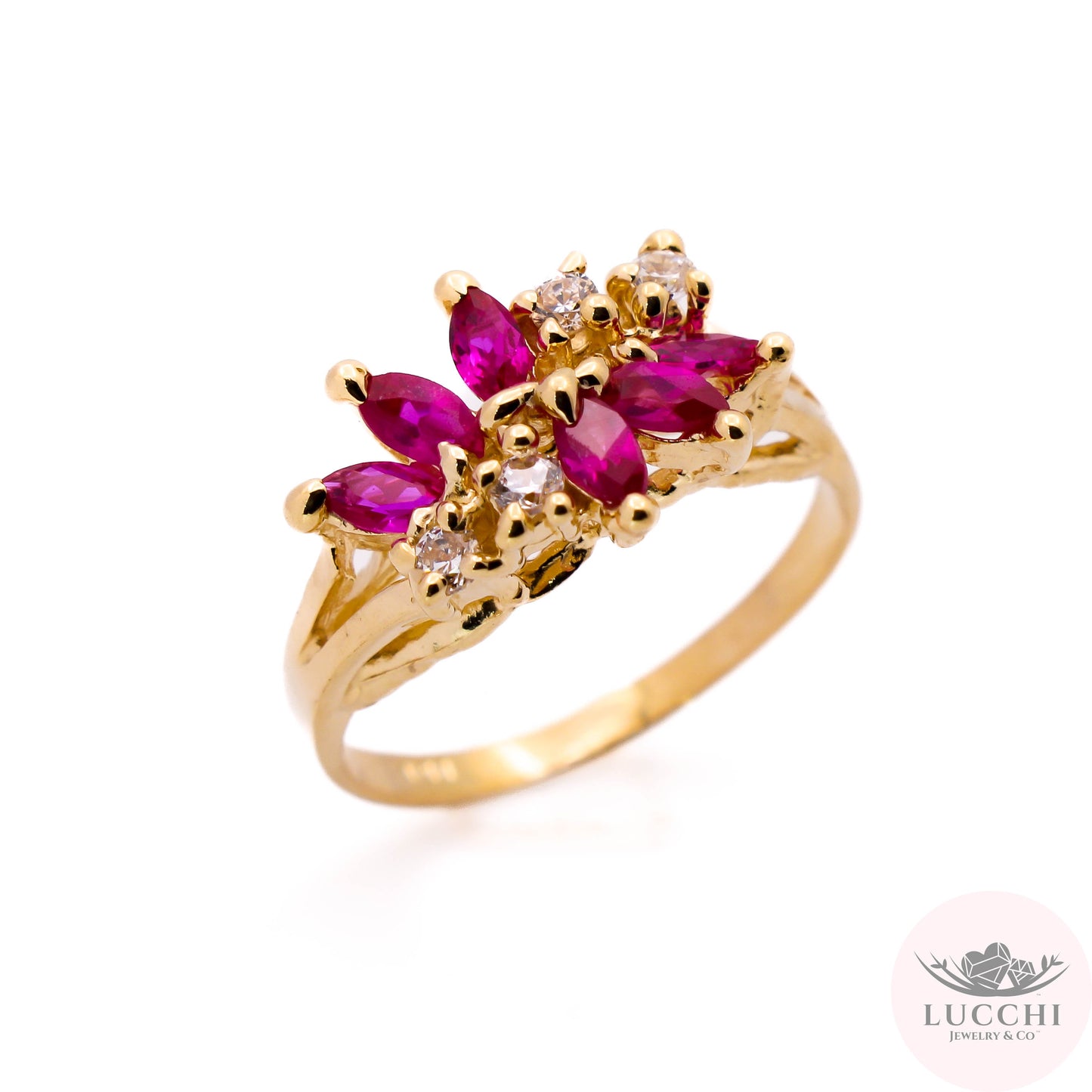 Floral Ruby Red Ring - 14k