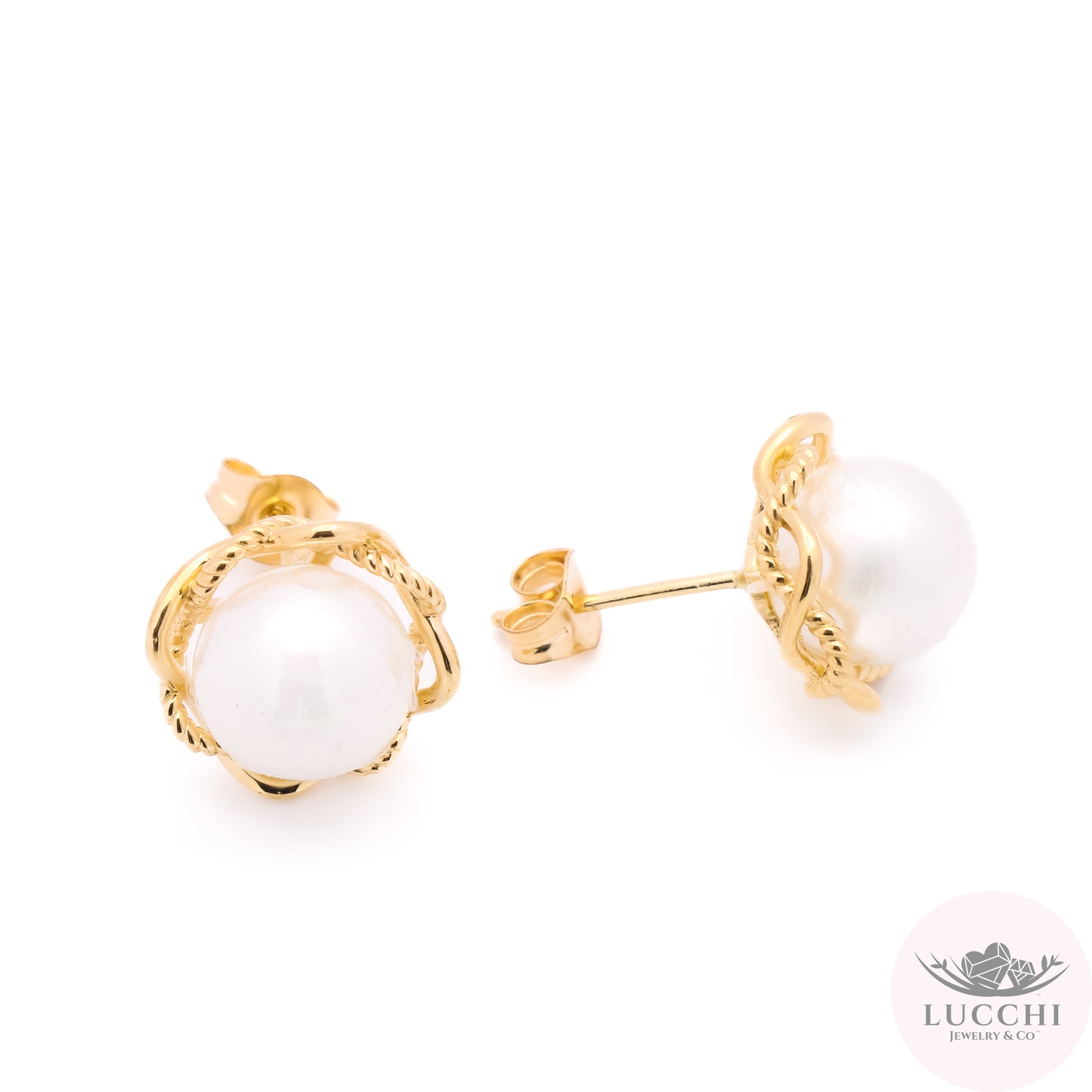 Freshwater Cultured Pearls Egg Nests Studs - 14k