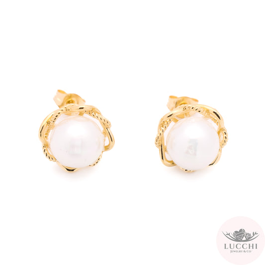 Freshwater Cultured Pearls Egg Nests Studs - 14k