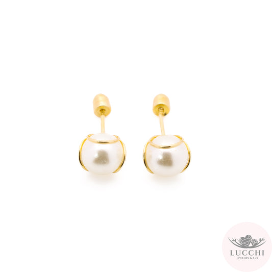 Freshwater Cultured Pearls Simple Birds Nest Studs - 6.5mm - 14k