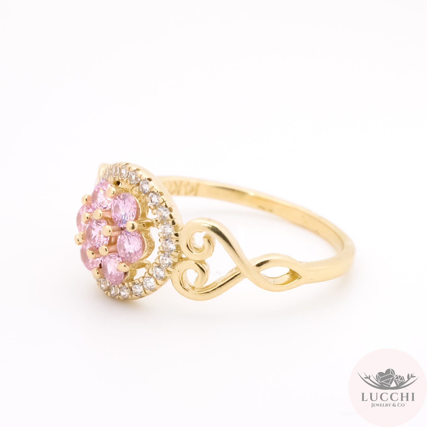 Halo x Filigree Ring Hearts - Baby Pink White - 14k