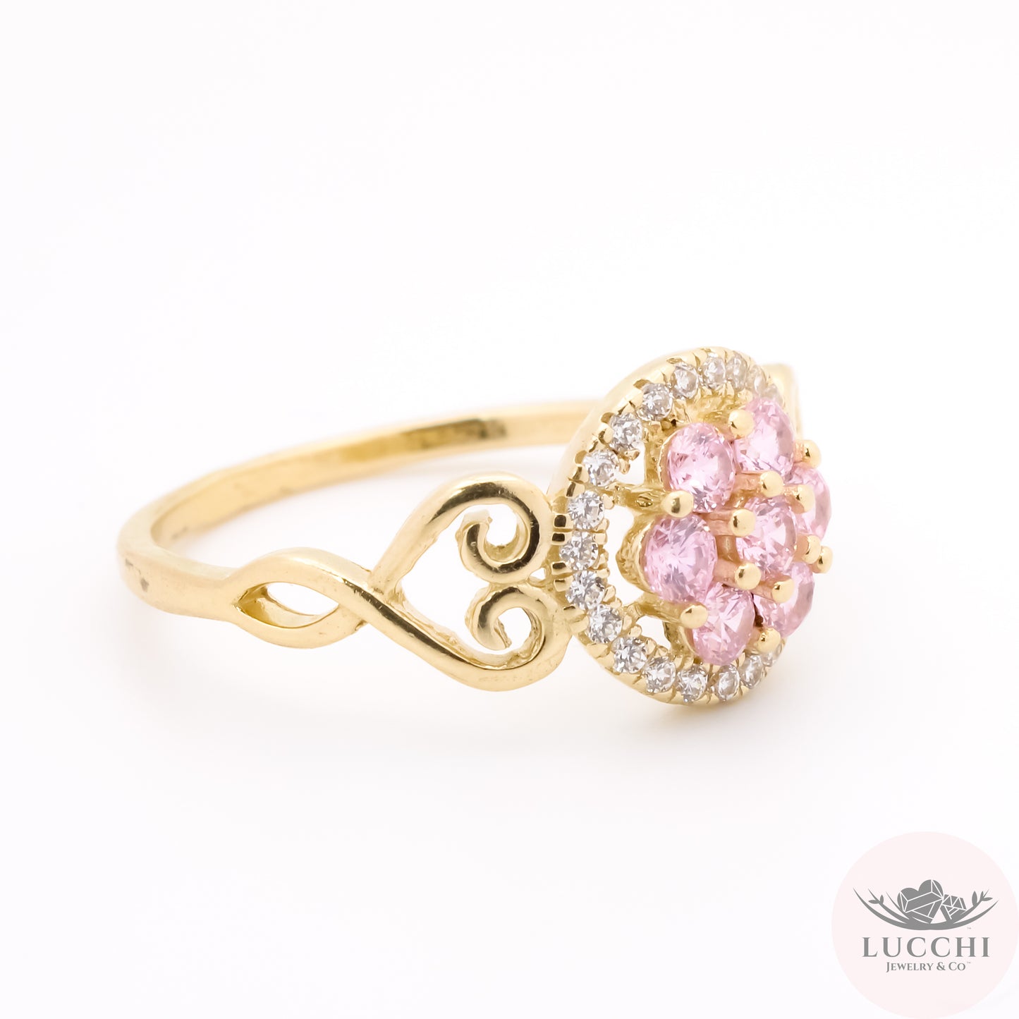 Halo x Filigree Ring Hearts - Baby Pink White - 14k