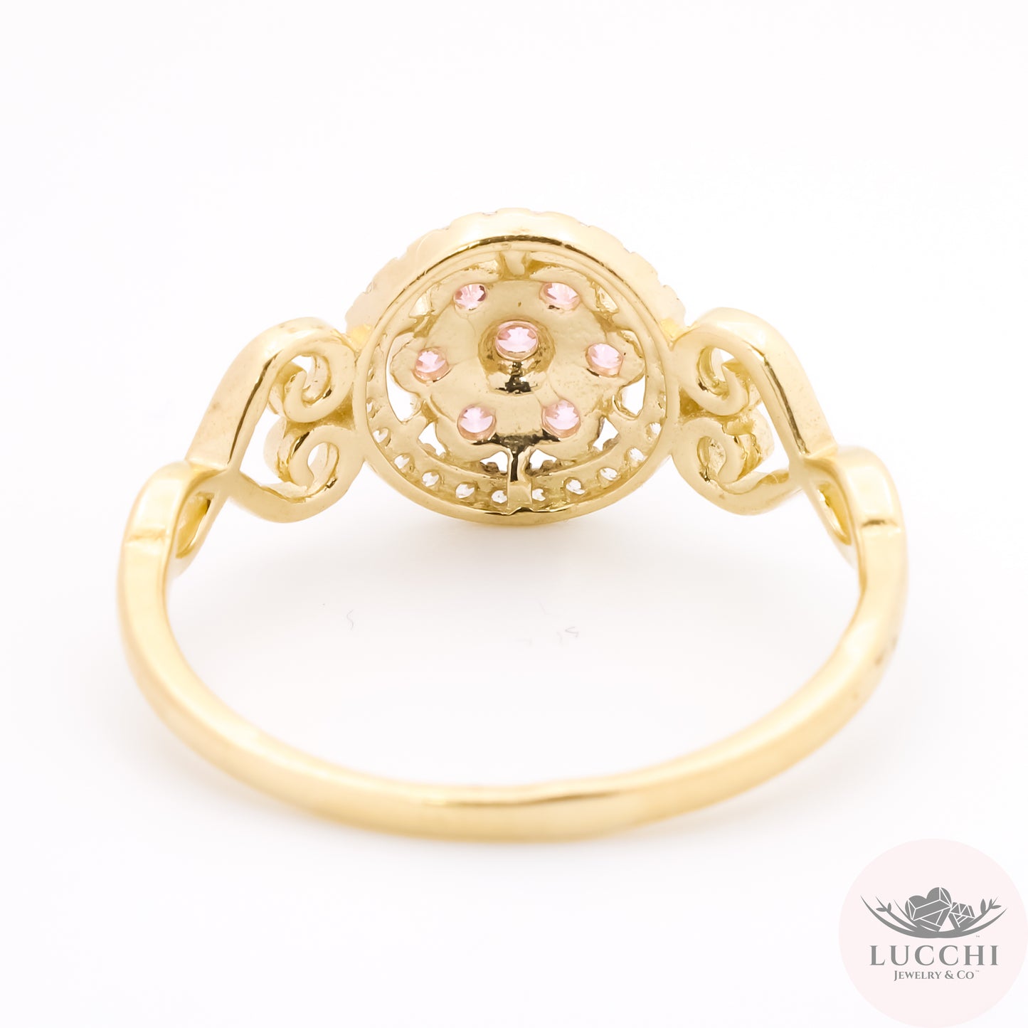 Halo x Filigree Ring Hearts - Baby Pink White - 14k