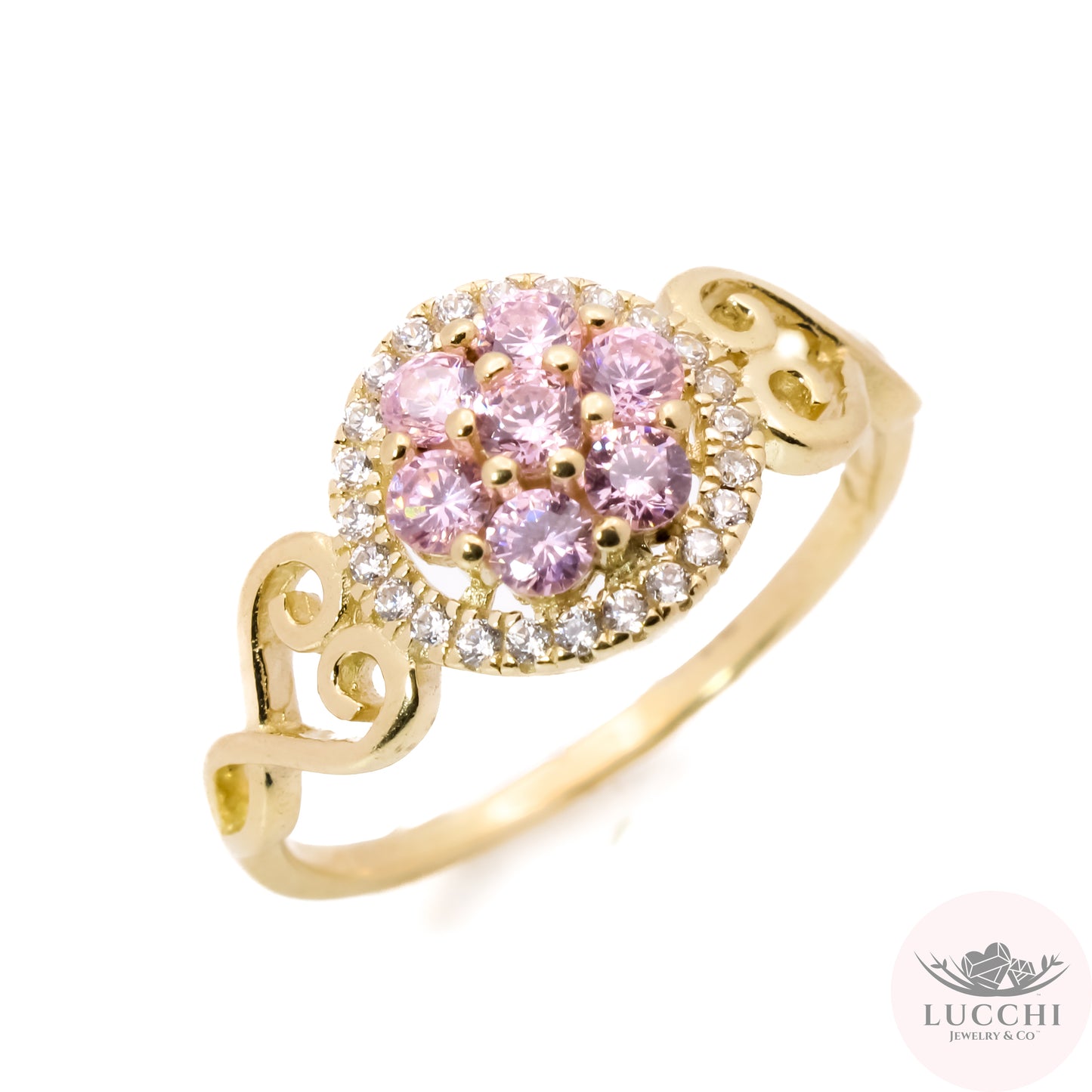 Halo x Filigree Ring Hearts - Baby Pink White - 14k