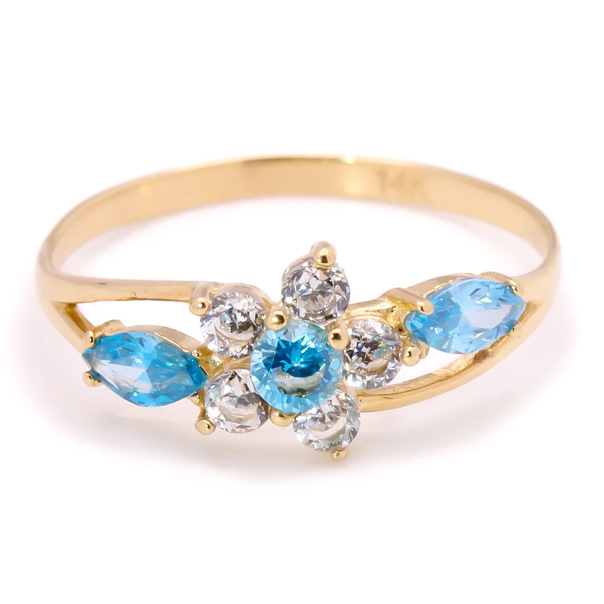 Halo x Floral x Trilogy CZ Ring - Aqua - 14k