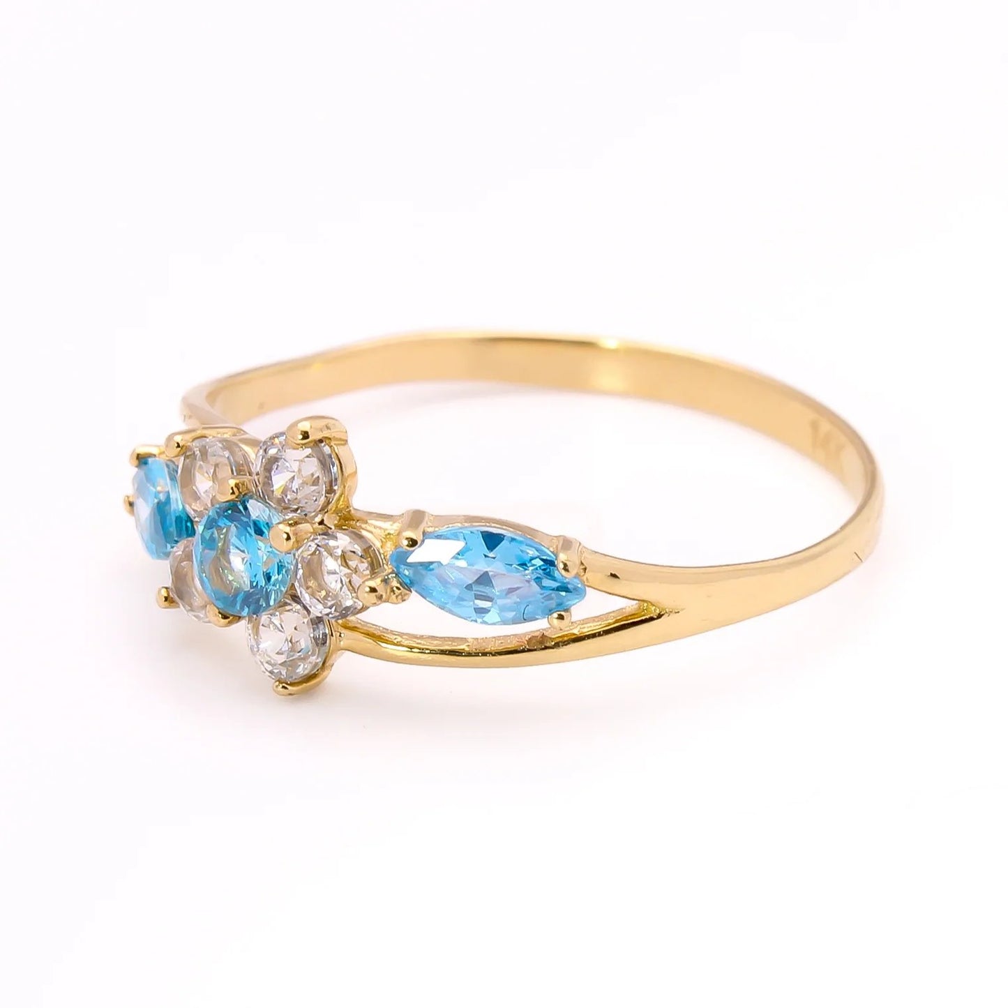 Halo x Floral x Trilogy CZ Ring - Aqua - 14k