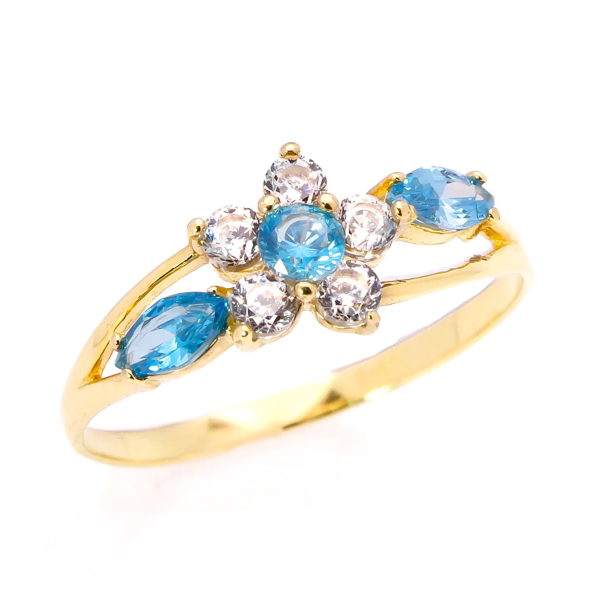 Halo x Floral x Trilogy CZ Ring - Aqua - 14k