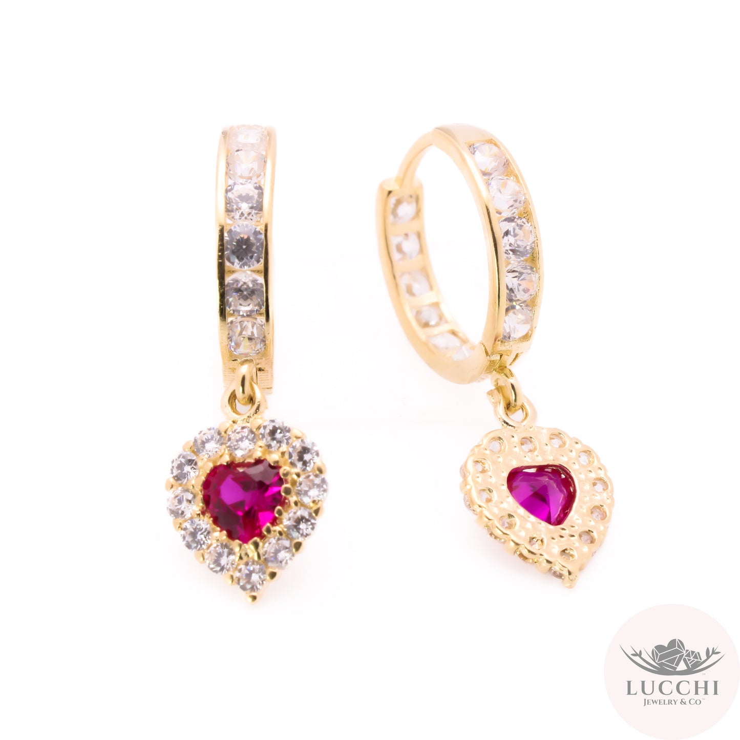 Heart Drop Halo Huggies Earrings - 14k