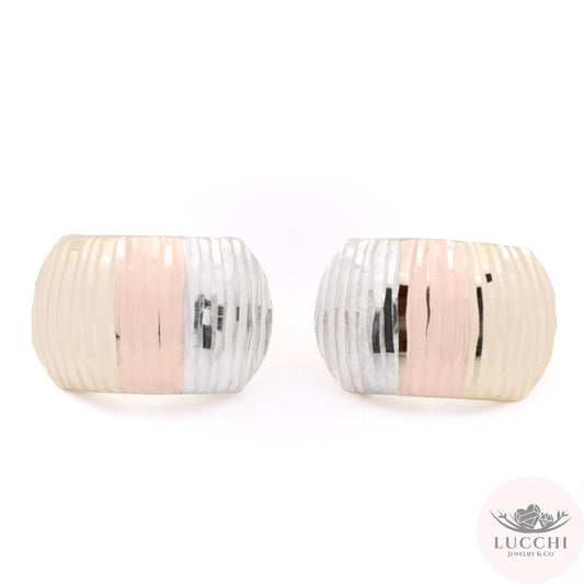 Neo Art Deco Tri Color Omega Earrings - Style 4 - 14k