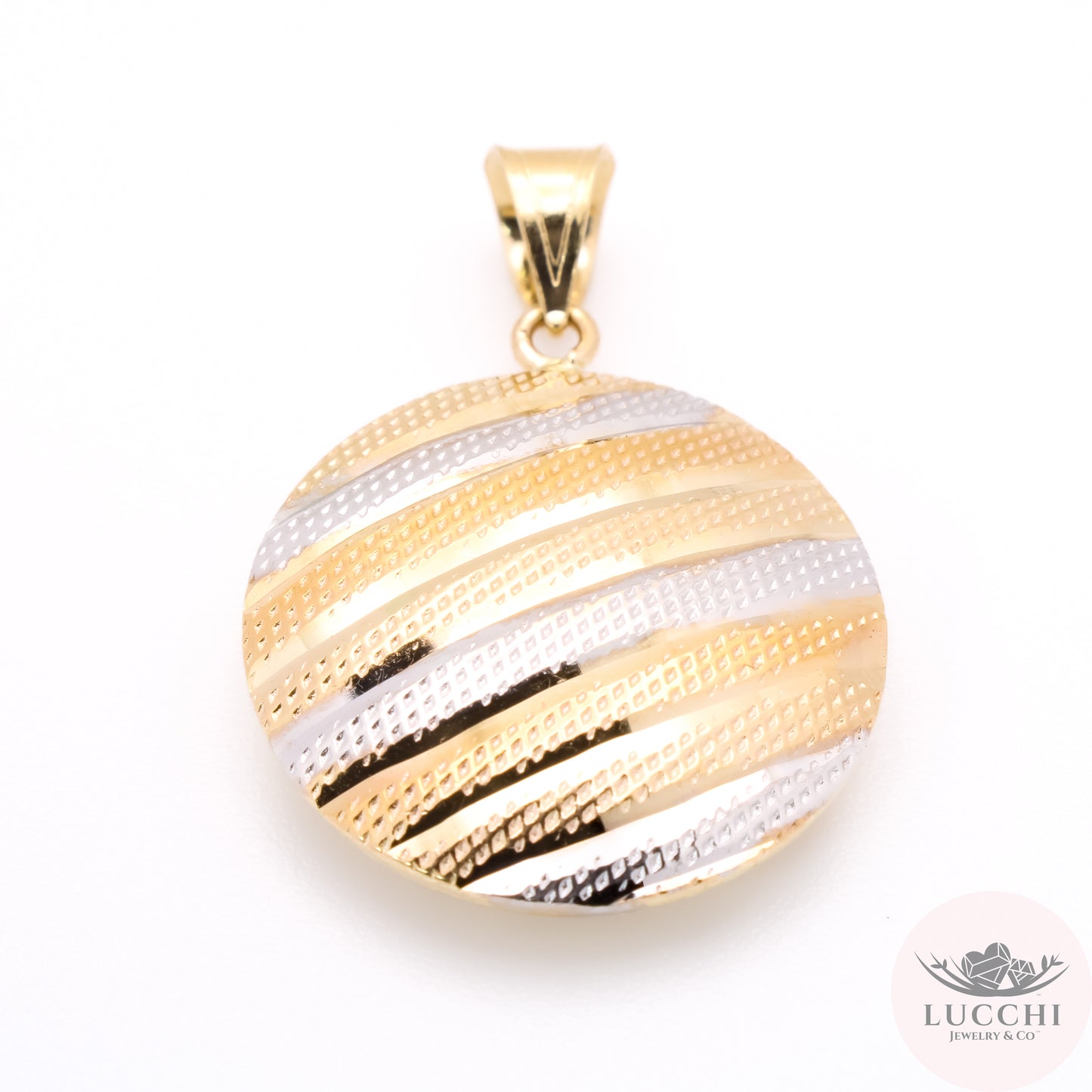 Neo Art Deco Tri Color Stripes and Deboss Charm -14k