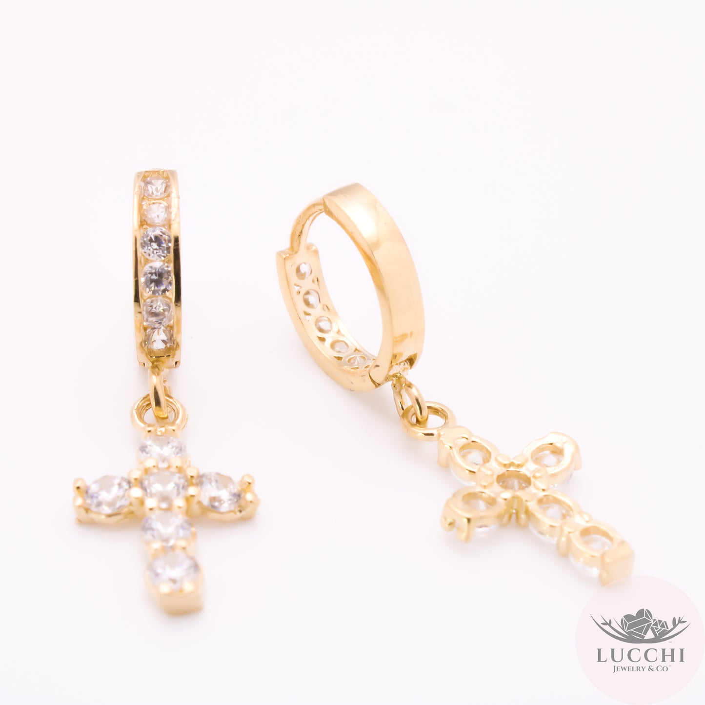 Religious Cross Huggies Earrings - 2.75mm - 14k