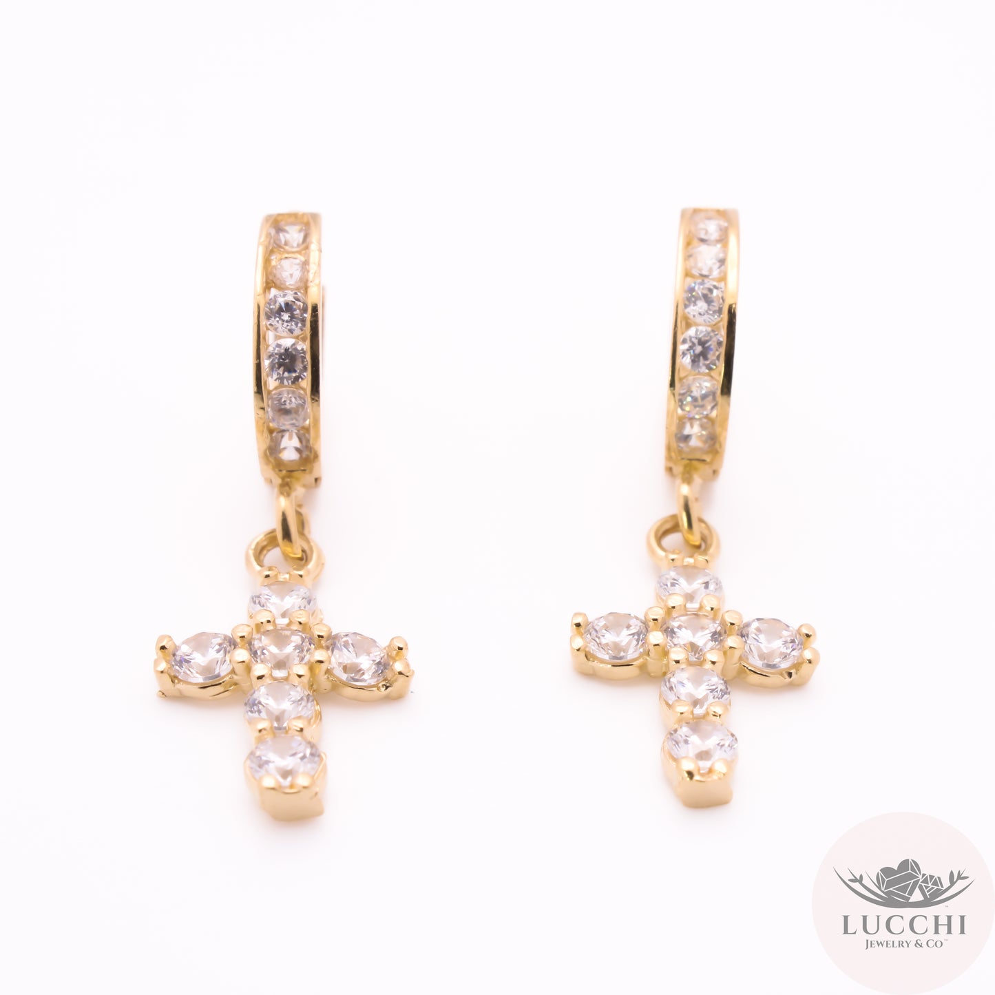 Religious Cross Huggies Earrings - 2.75mm - 14k