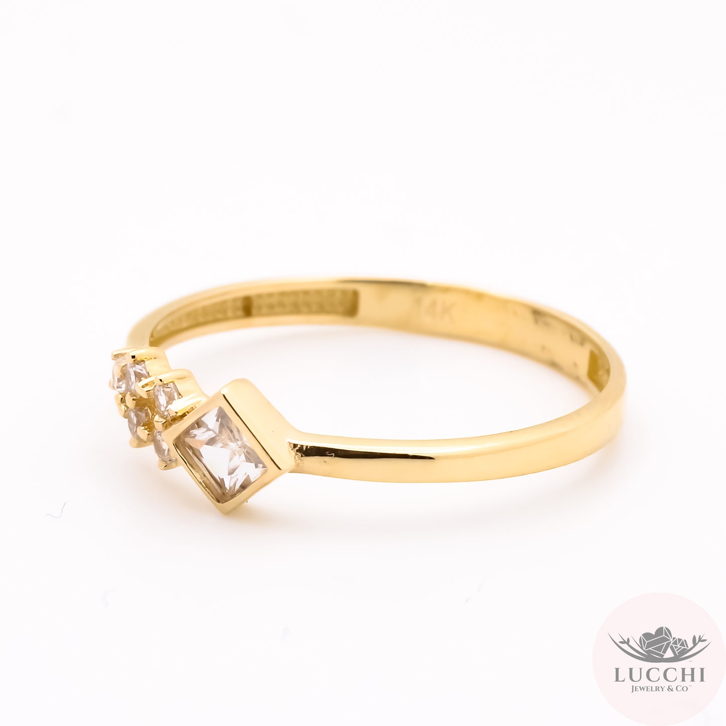 Shooting Square Slim Ring - White - 14k