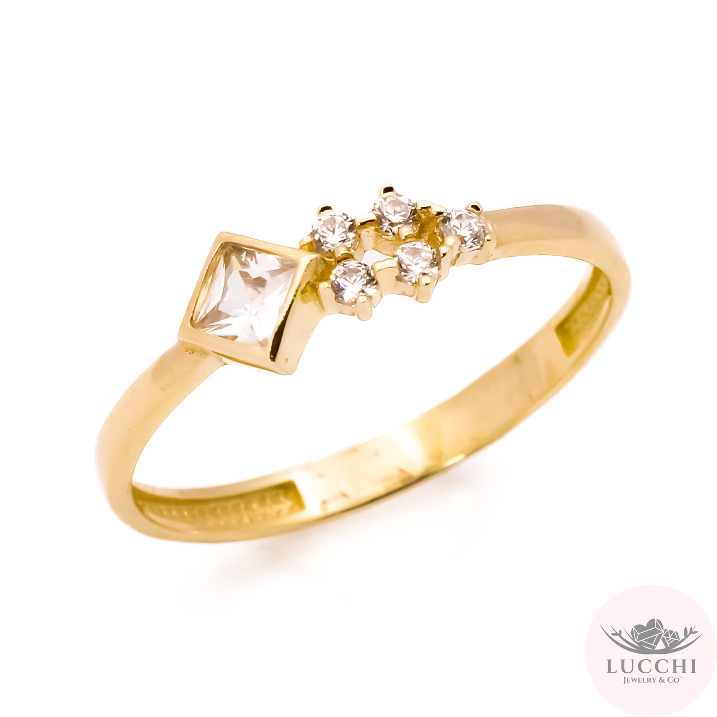 Shooting Square Slim Ring - White - 14k