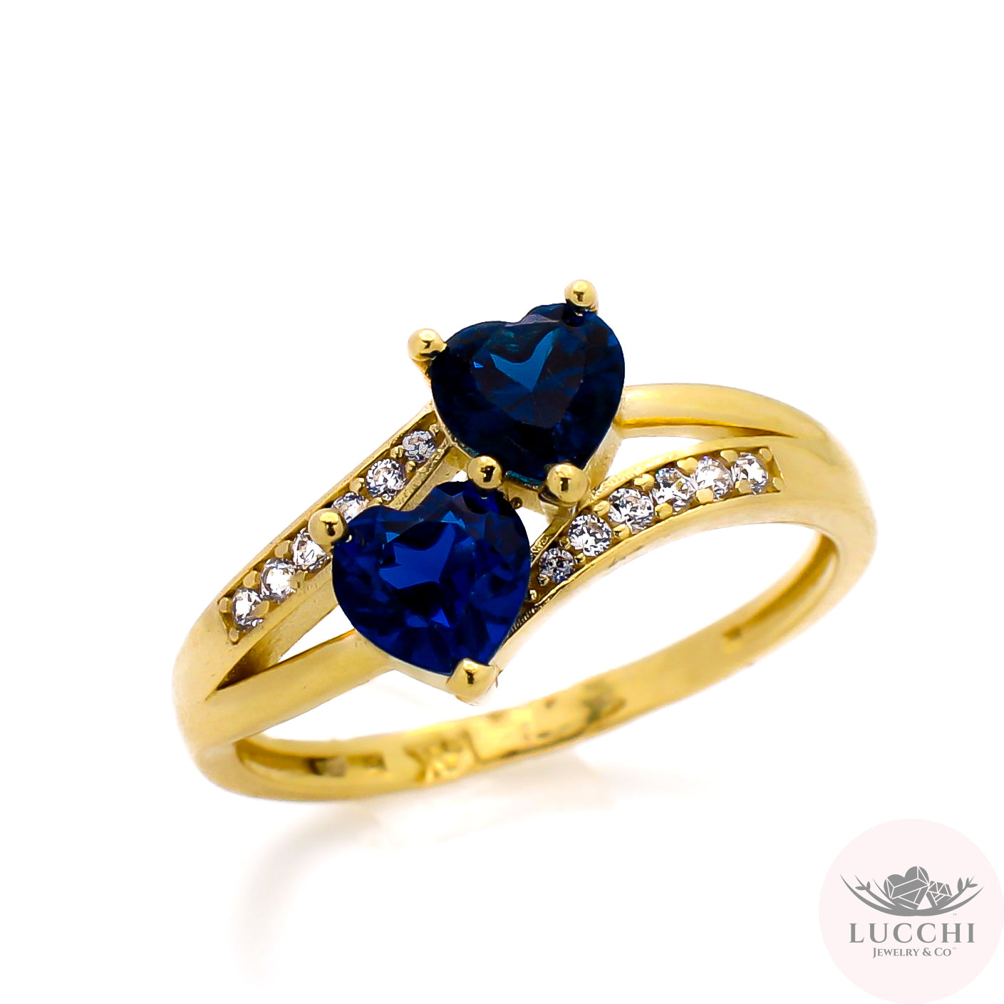 Two Shooting Hearts - Promise x Forever Ring - Sapphire Blue - 14k