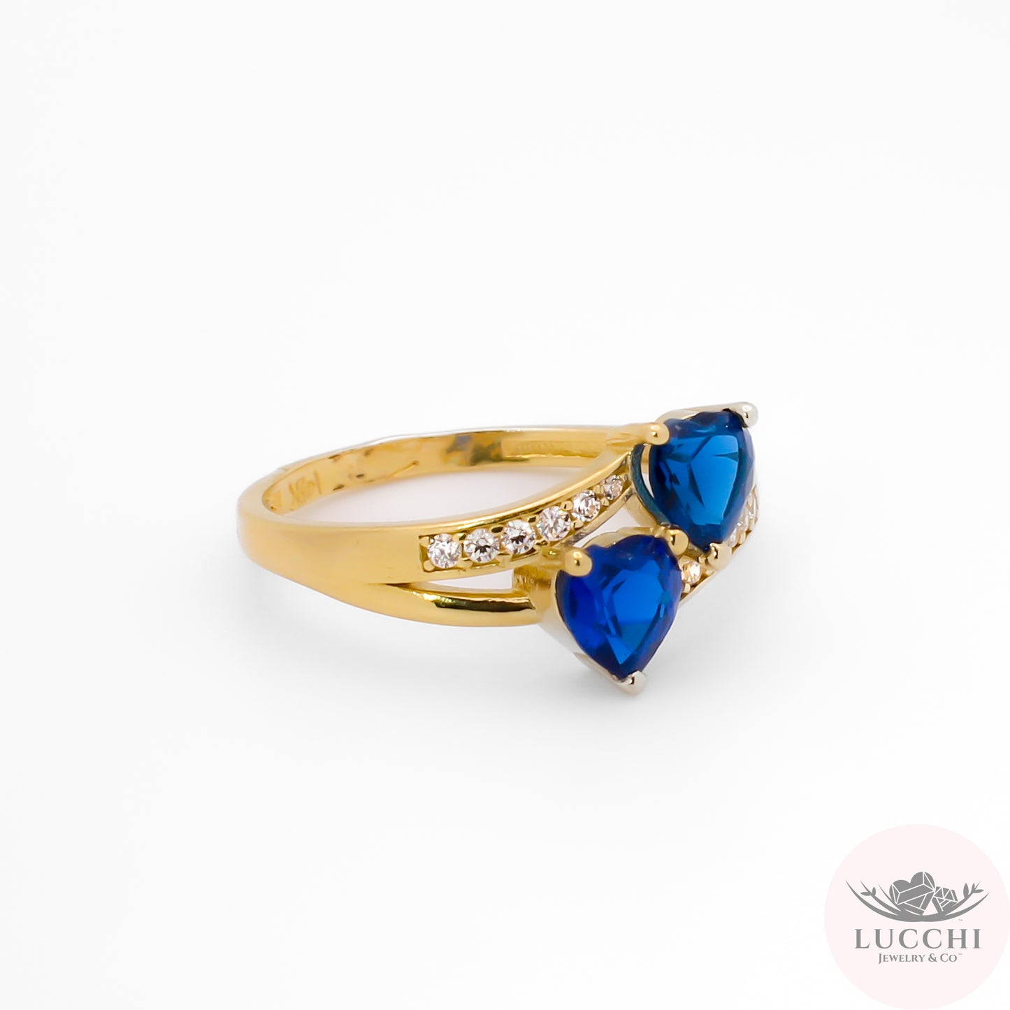 Two Shooting Hearts - Promise x Forever Ring - Sapphire Blue - 14k