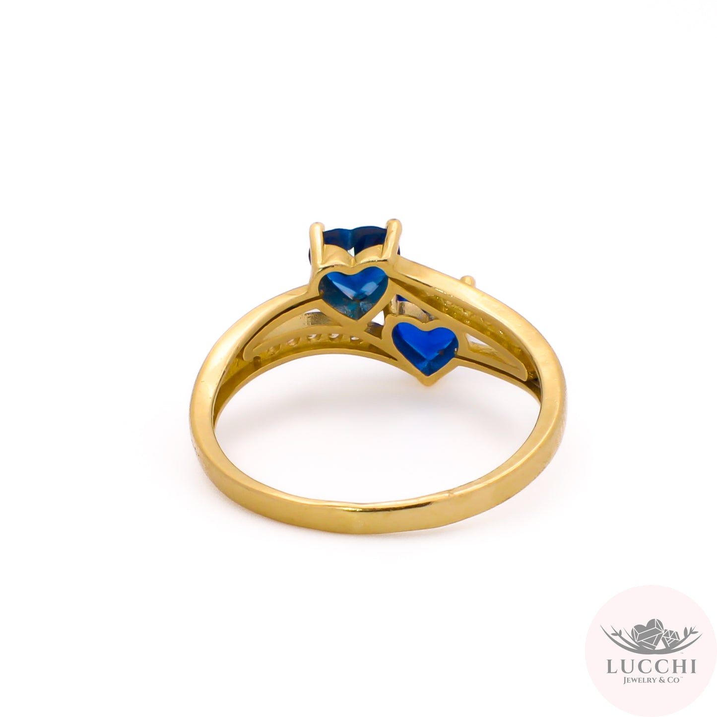 Two Shooting Hearts - Promise x Forever Ring - Sapphire Blue - 14k