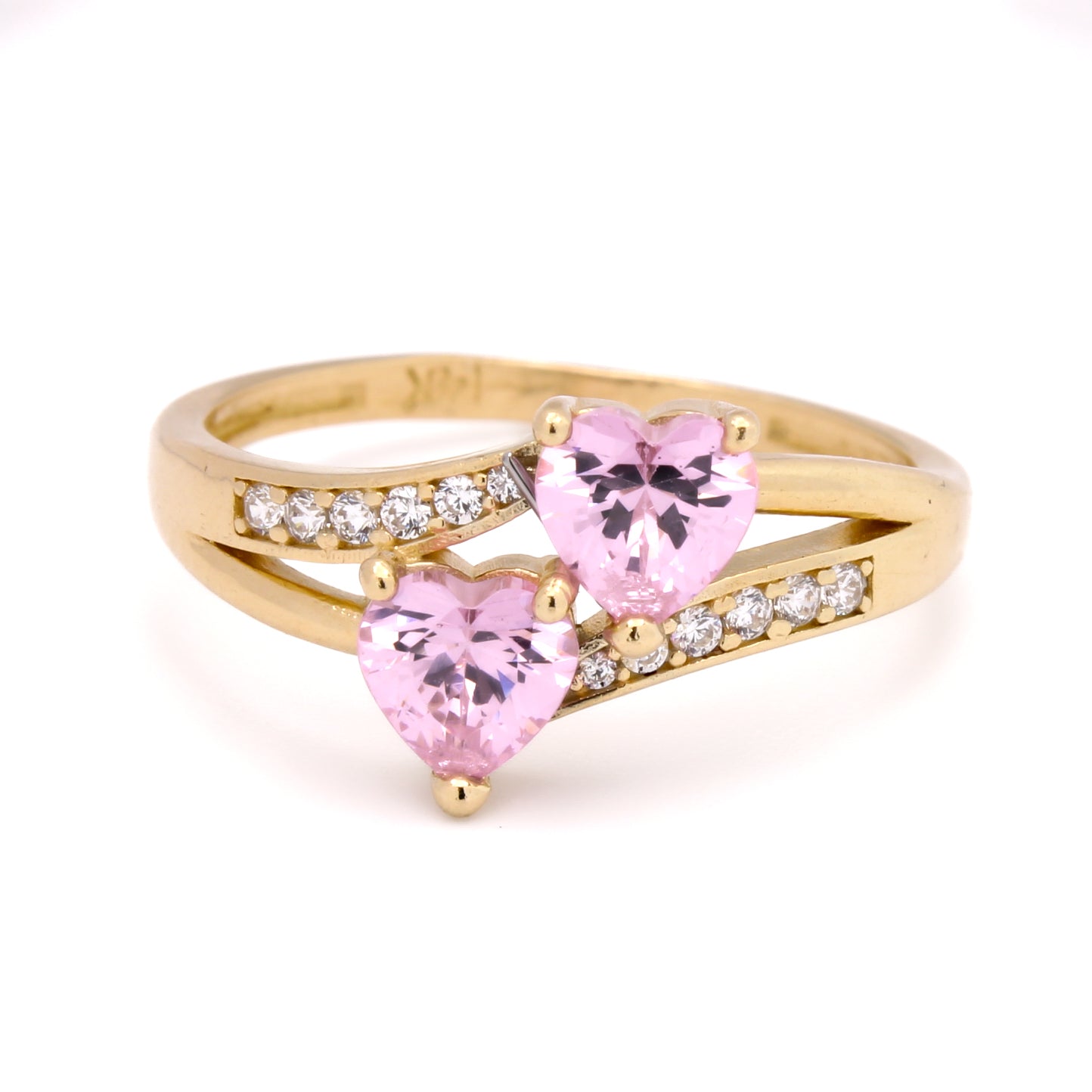 Two Shooting Hearts - Promise x Forever Ring - Baby Pink Rose - 14k