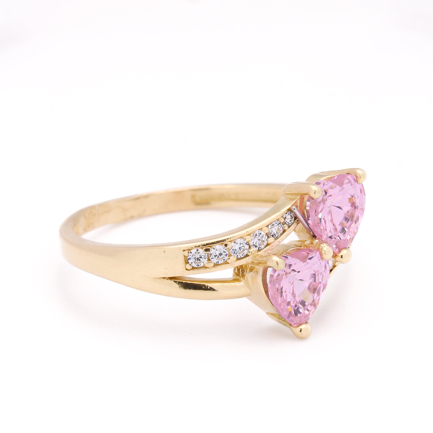 Two Shooting Hearts - Promise x Forever Ring - Baby Pink Rose - 14k